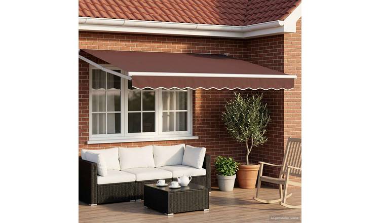 Walplus Electric Aluminium Retractable Awning - Brown and White - 300 x 250 cm