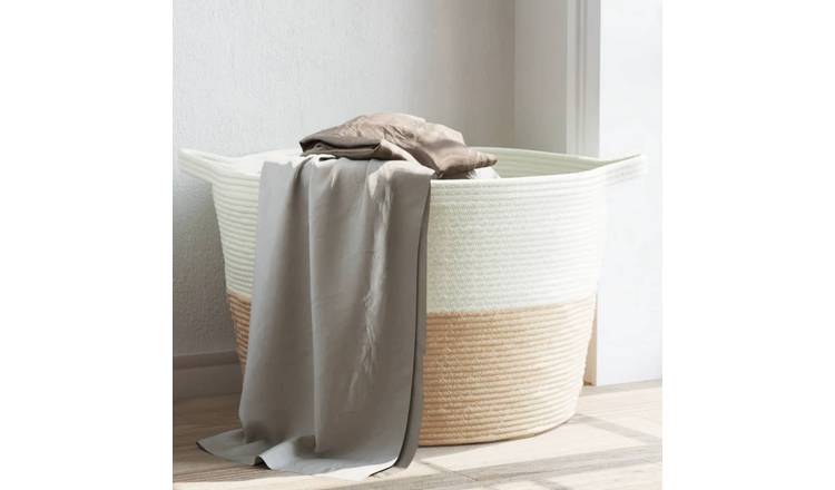 Walplus Polyester Laundry Basket and - Beige and White - 60 x 36 cm