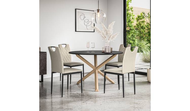 Furniture Online Malvern Monza Black Top Dining Table & 4 Beige Chairs