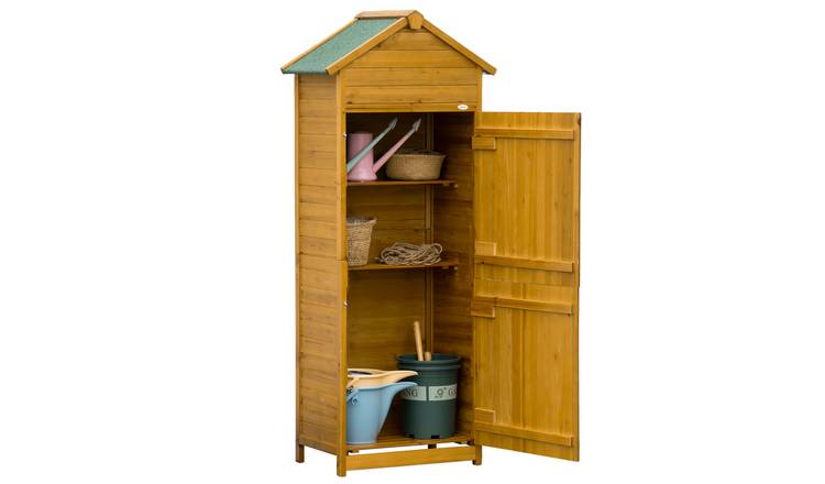 Outsunny 3 Shelves Wooden Garden Storage Shed - Natural Wood