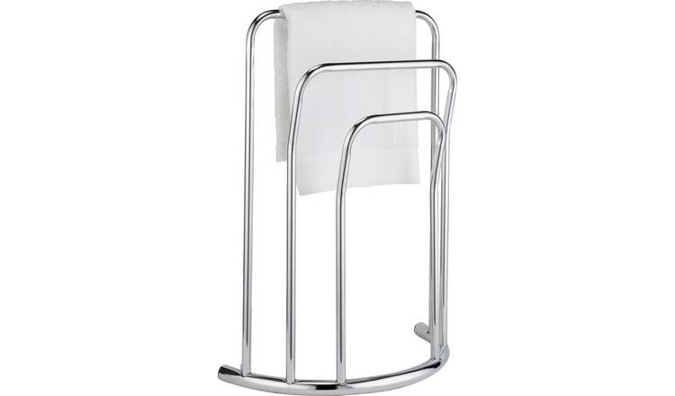 CHROME 3 TIER 3 BAR BOW FRONTED CURVED FREE STANDING TOWEL RAIL STAND 