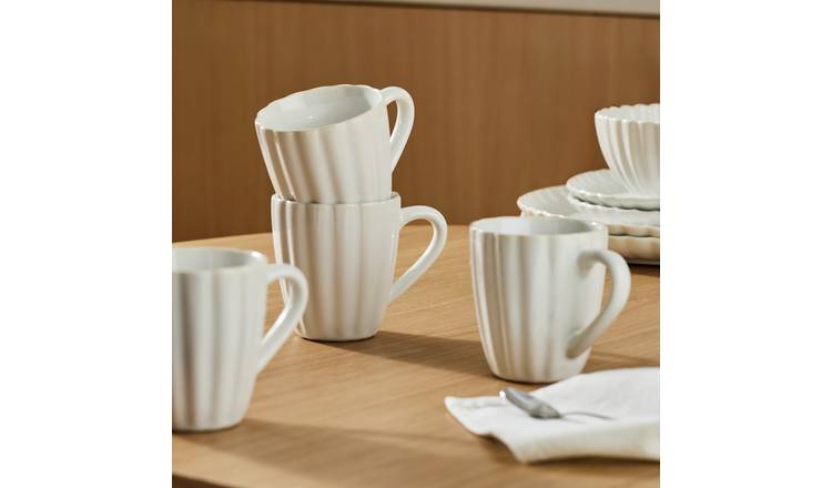 Argos Home Set of 4 Scalloped Stoneware Mugs - Cream