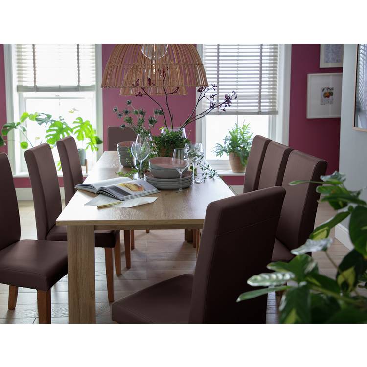 Argos Home Miami Extend Oak Dining Table &8 Chocolate Chairs 0