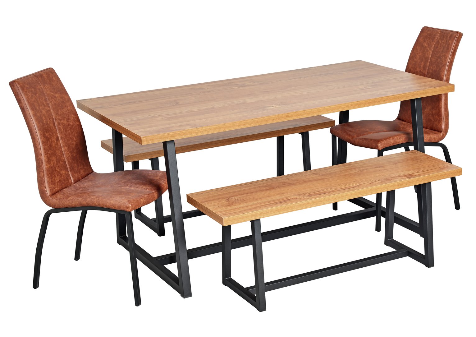 Argos Home Nomad Oak Effect Table, 2 Benches & 2 Milo Chairs