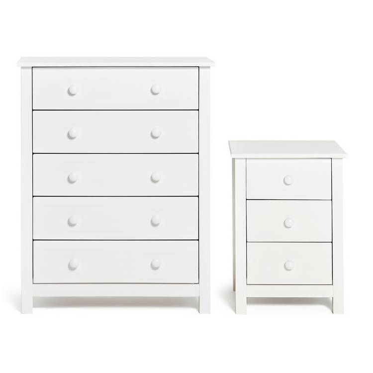 Argos Home Scandinavia Bedside & 5 Drawer Chest Set - White 0