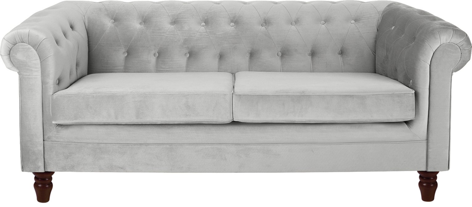 Argos Home Chesterfield 3 Seater Fabric Sofa - Light Grey