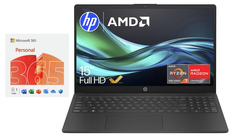 HP 15.6in Ryzen 7 8GB 512GB Laptop + Microsoft 365 Bundle