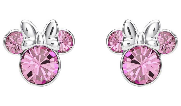 Disney Minnie Mouse Silver Plated Pink Crystal Stud Earrings