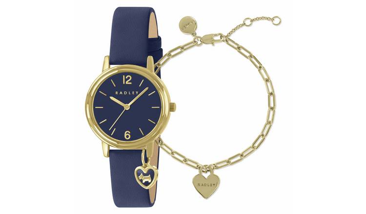 Radley Charm Navy Leather Strap Watch and Bracelet Set
