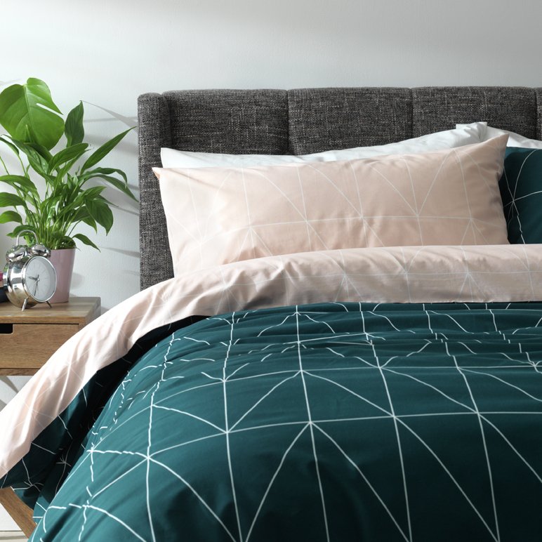Habitat Geo Navy & Blush Reversible Bedding Set - Kingsize