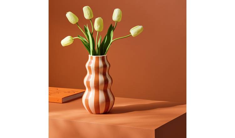 Habitat Stripe Ceramic Orange Vase