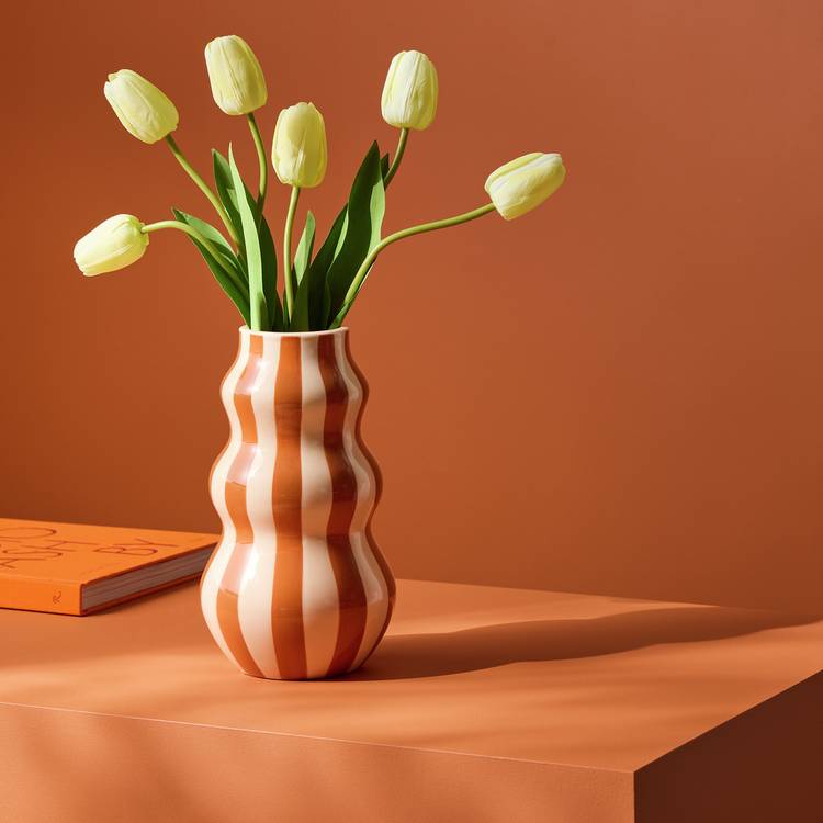 Habitat Stripe Ceramic Orange Vase 0