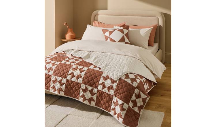 Habitat Quilted Motif Terracotta Bedspread - 220x200cm