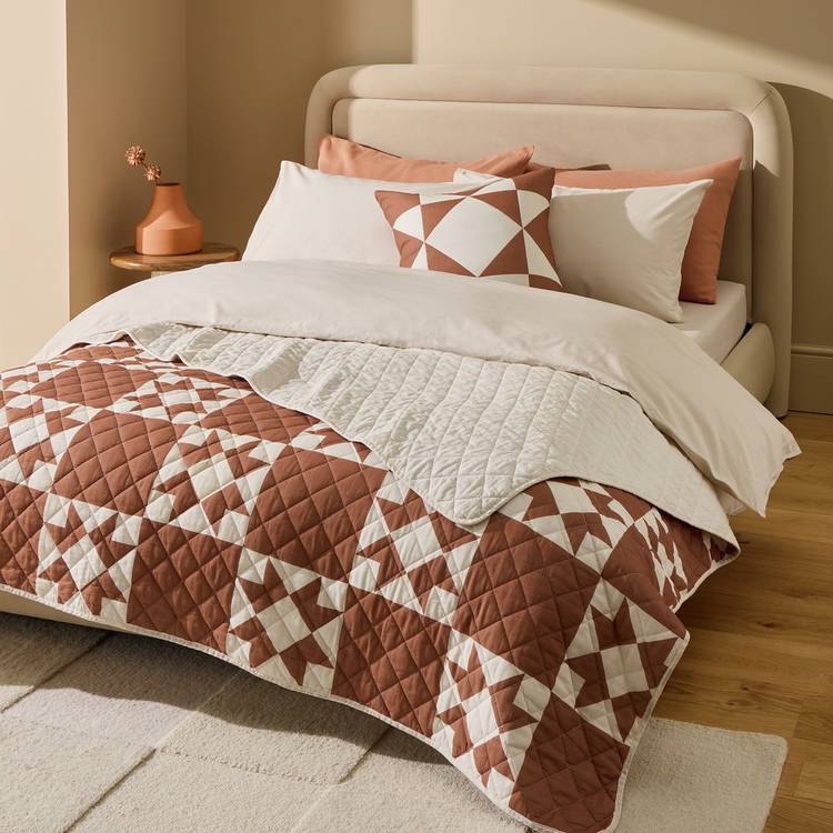 Habitat Quilted Motif Terracotta Bedspread - 220x200cm 0