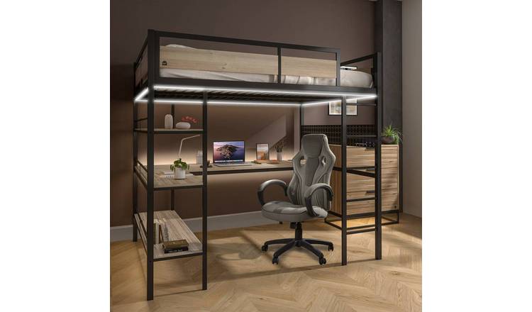 XR Living Denver Double High Sleeper Bunk Bed Frame With App Controlled LED -Oak