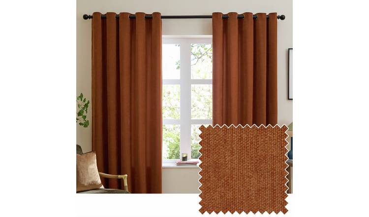 Furn Soft Chenille Blackout Eyelet Curtains - Rust - 117x137cm