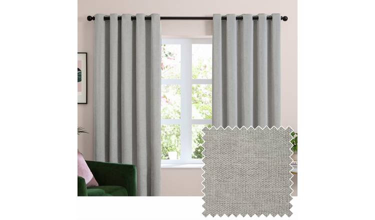 Furn Soft Chenille Blackout Eyelet Curtains - Silver - 117x137cm