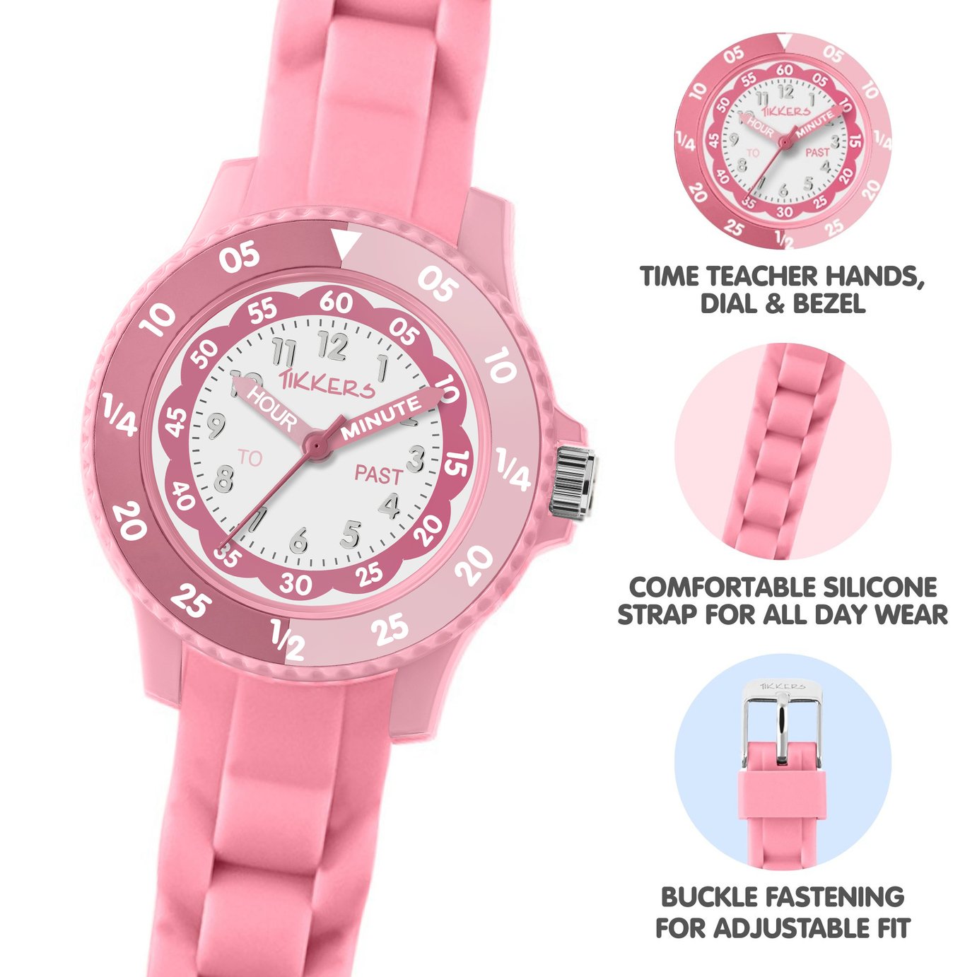 Rare! KU Jayhawks Pink Teaching Time Kids Watch – Adjustable Velcro Band Educational Watch for Kids Pink Glow Hearts Classic - Kiddus main image 3