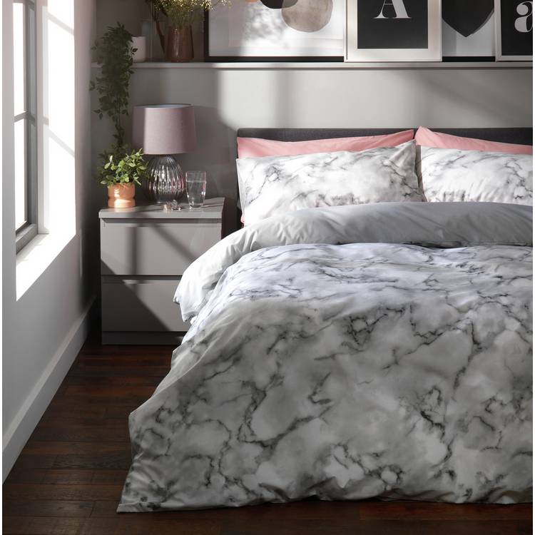 Habitat Marble White & Black Bedding Set - Single 0