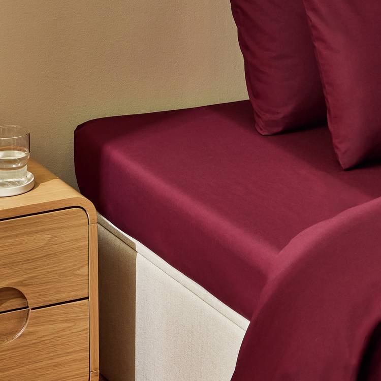 Habitat Cotton 200 TC Plain Burgundy Fitted Sheet - Single 0