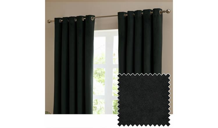 Furn Ultimate Velvet Blackout Eyelet Curtains - Black - 229x137cm