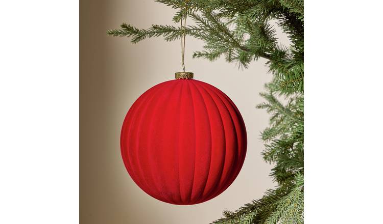 Argos Home Country XL Flocked Christmas Bauble - Red