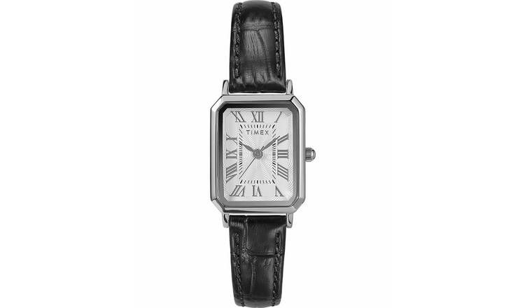 Timex Women's  Dress White Dial Rectangle Black Strap Watch