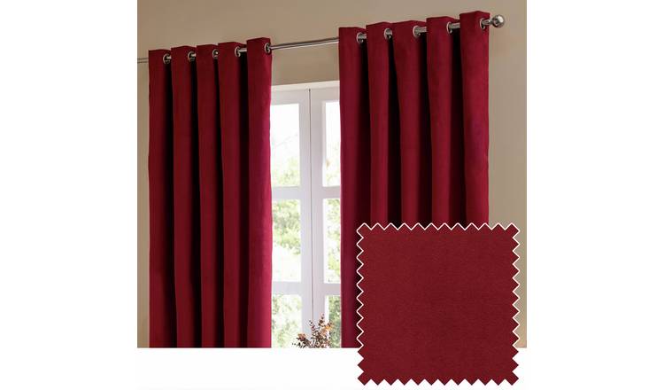 Furn Ultimate Velvet Blackout Eyelet Curtains - Burgundy - 117x137cm