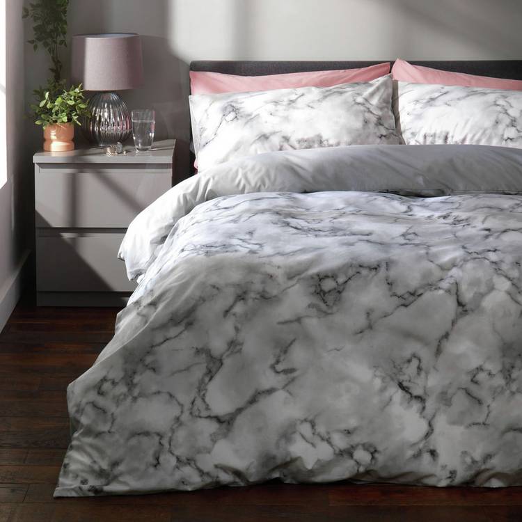 Habitat Marble White & Black Bedding Set - Double 0