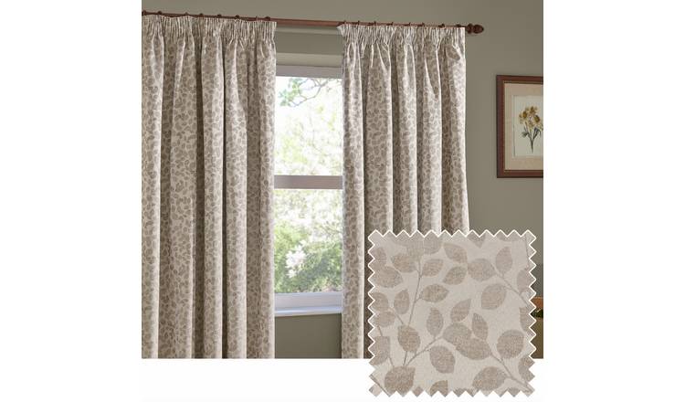 Wylder Grace Leaf Floral Pencil Pleat Curtains - Natural - 229X229cm