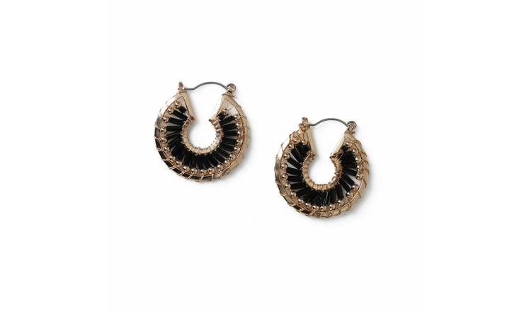Freedom Black and Gold Beaded Hoop Earrings