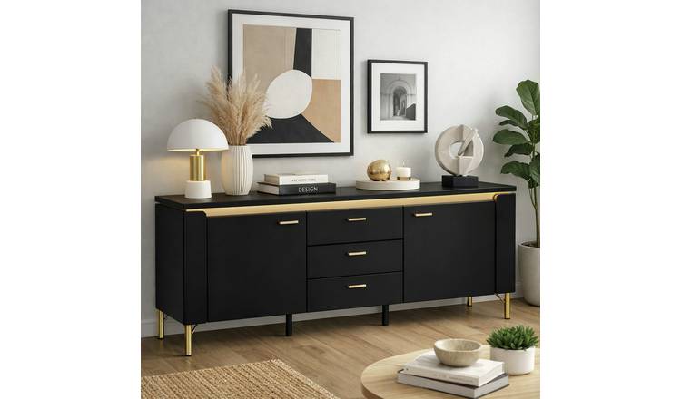 Furniture To Go Genoa 2 Door 3 Drawer TV Unit - Black & Gold