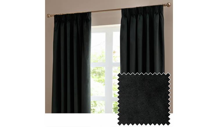 Furn Ultimate Velvet Blackout Pencil Pleat Curtains - Black - 117x137cm