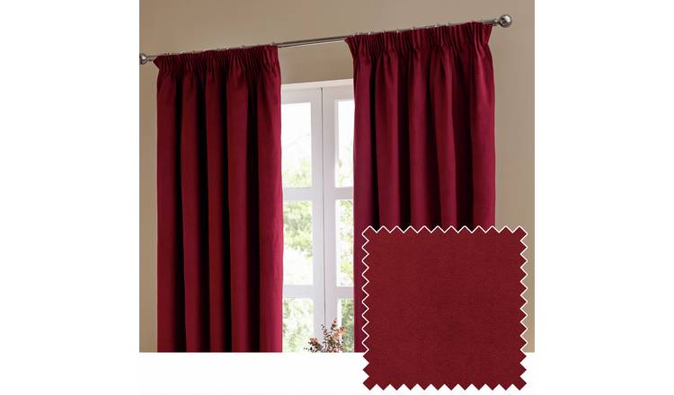 Furn Ultimate Velvet Blackout Pencil Pleat Curtains - Burgundy - 117x137cm