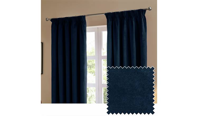 Furn Ultimate Velvet Blackout Pencil Pleat Curtains - Blue - 117x137cm