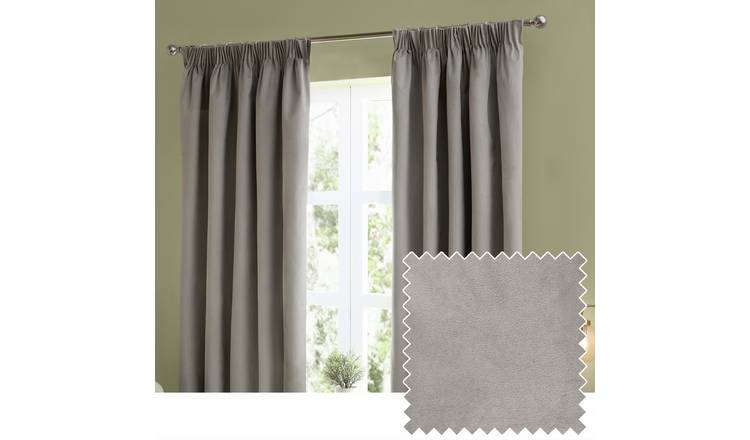 Furn Ultimate Velvet Blackout Pencil Pleat Curtains - Silver - 117x137cm