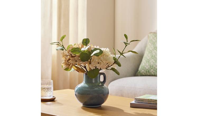 Bayswood Artificial White Dried Hydrangea Arrangement in Ceramic Pot