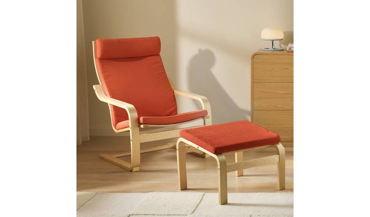 Argos Home Bentwood Fabric Armchair & Footstool - Rust