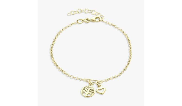 Revere 9ct Gold Plated Tree of Life and Heart Charm Bracelet
