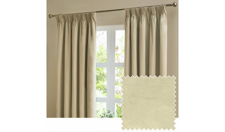 Furn Ultimate Velvet Blackout Pencil Pleat Curtains - Natural - 117x183cm