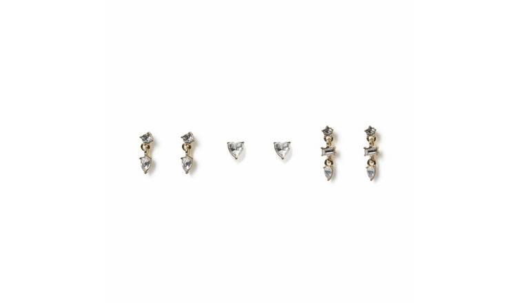 Freedom Yellow Gold Crystal Stud and Drop Earrings- Set of 3