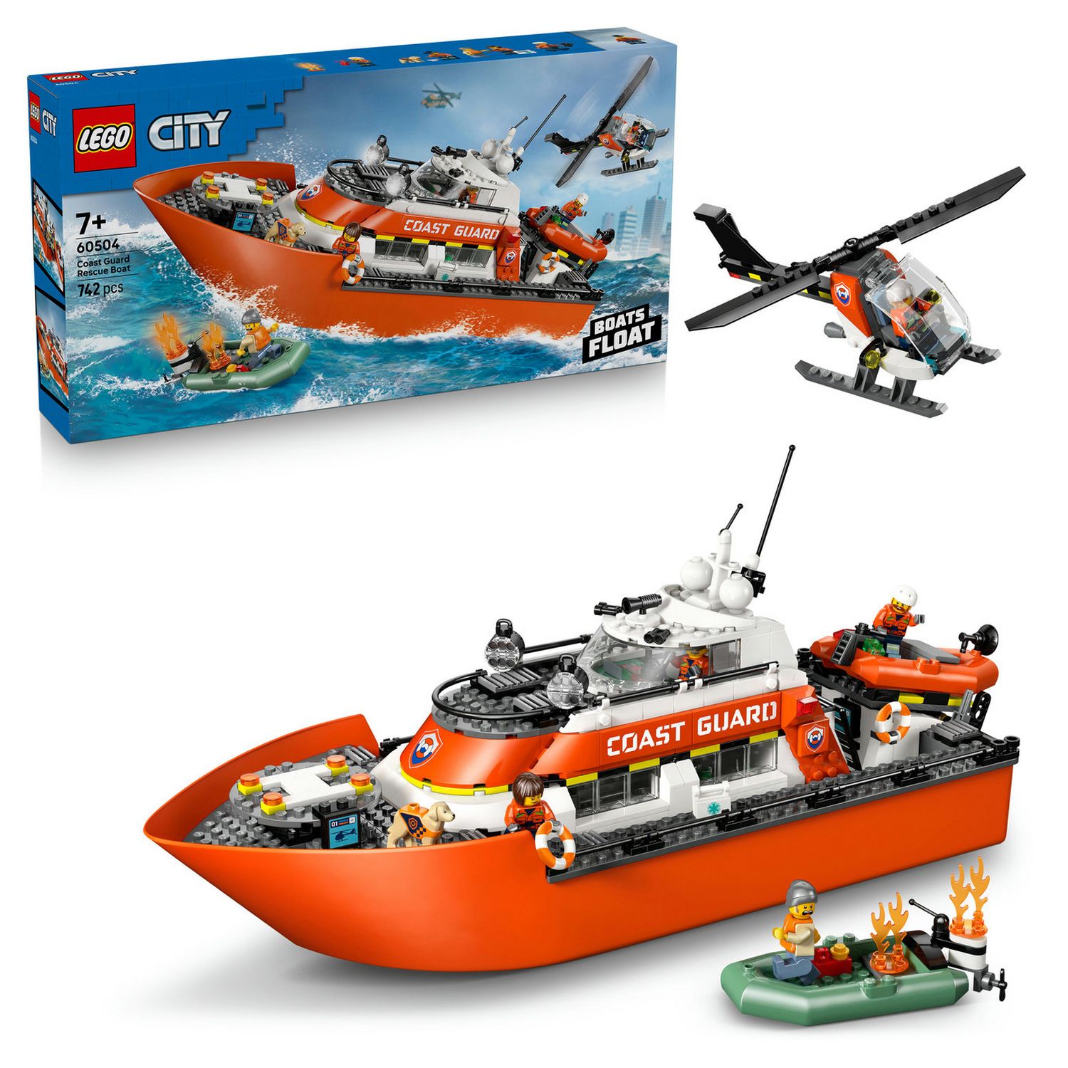LEGO City Coast Guard Rescue Boat & Helicopter Toy Set 60504