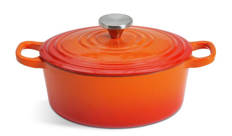 Habitat 2.4 Litre Cast Iron Casserole Dish - Orange