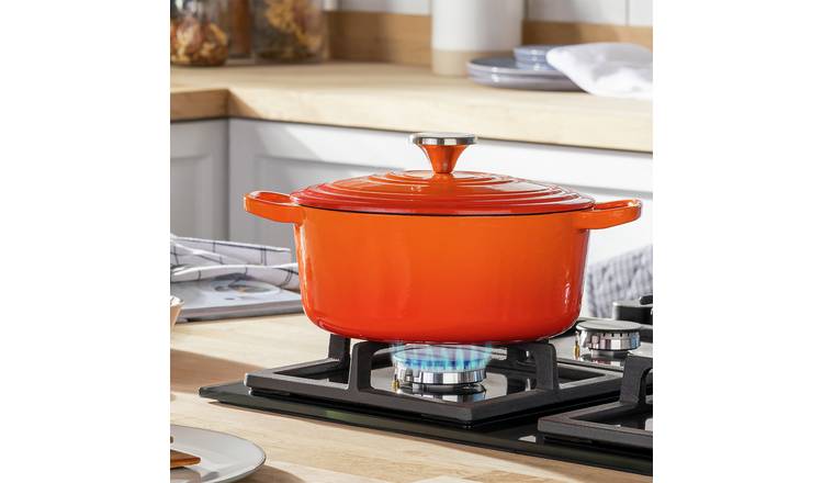 Habitat 2.4 Litre Cast Iron Oval Casserole Dish - Orange