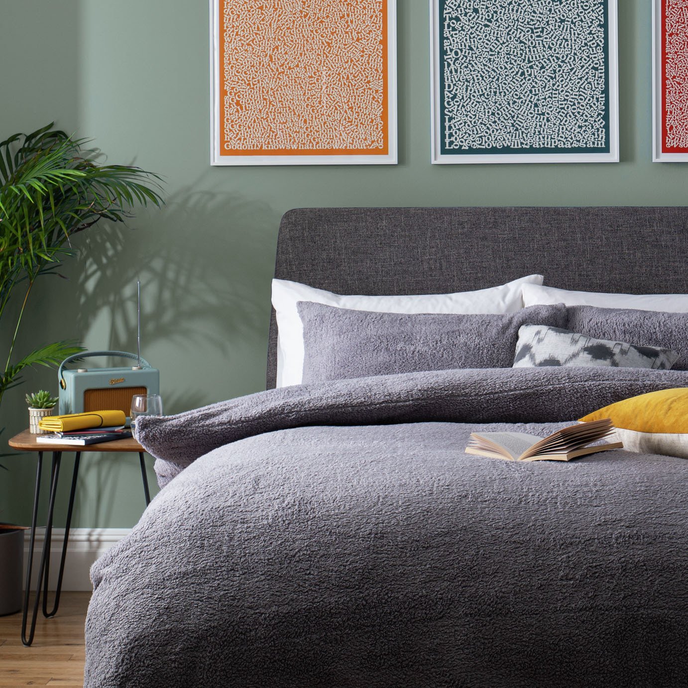 Argos Home Fleece Plain Grey Bedding Set - Single