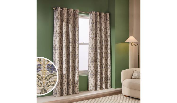 Habitat Blackout Jacquard Eyelet Curtains-Natural- 168x183cm