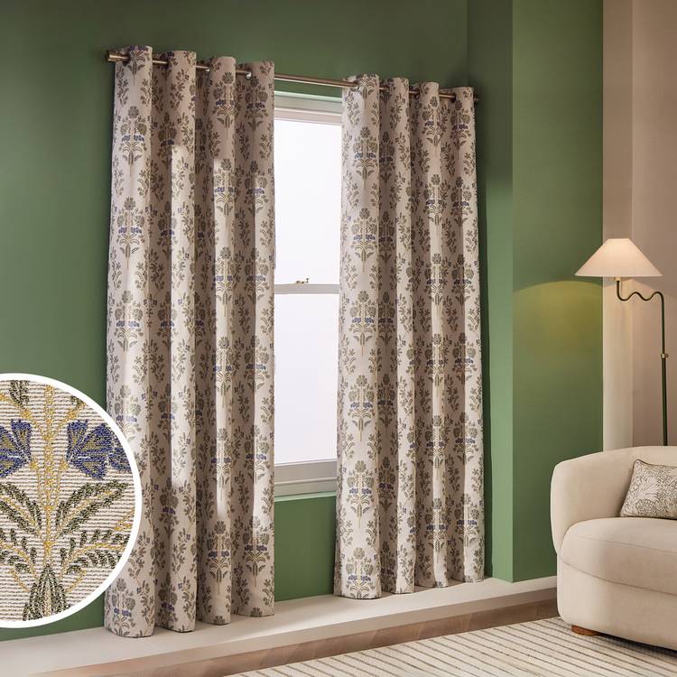 Habitat Blackout Jacquard Eyelet Curtains-Natural- 168x183cm 0