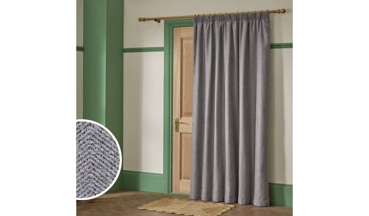 Habitat Thermal Herringbone Pencil Pleat Door Curtain - Dark Grey - 168x213cm