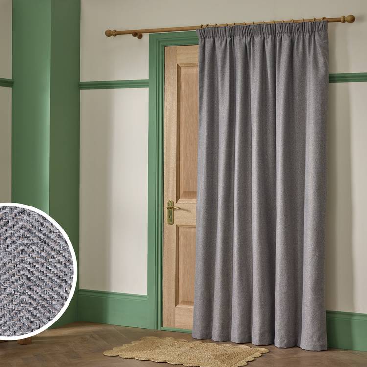 Habitat Thermal Herringbone Pencil Pleat Door Curtain - Dark Grey - 168x213cm 0