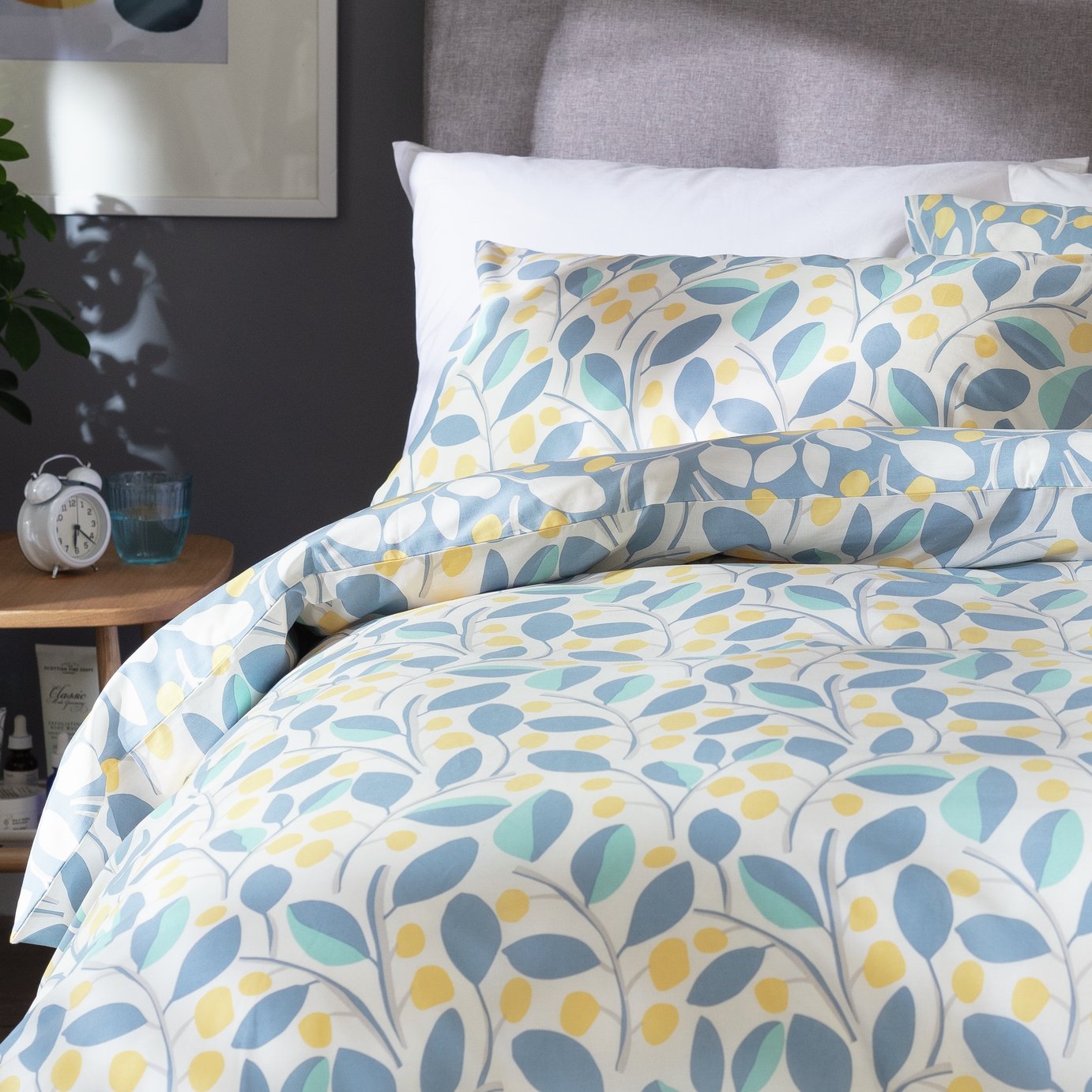 Argos Home Scandi Floral Sky Blue & Yellow Bedding Set-King